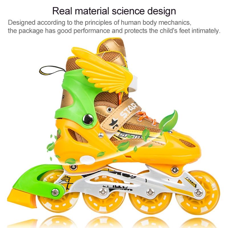 Adjustable Kids Roller Skates Set - Single Flash Wheels - Size S - Red