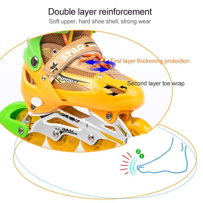 Adjustable Kids Roller Skates Set - Single Flash Wheels - Size S - Red