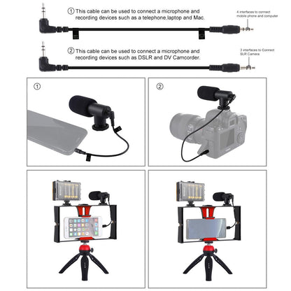 Live Broadcast Vlogging Kit With Led Light Microphone Tripod & Cold Shoe Head - Red