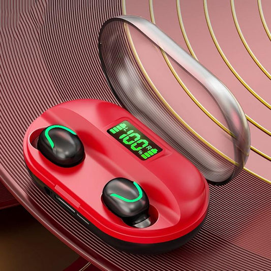 True Wireless Bluetooth 5.0 Earphones with Touch Display and Charging Box - Red