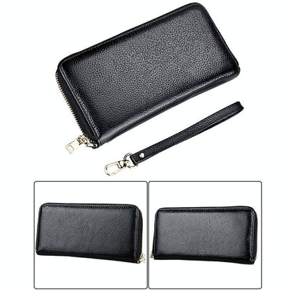 Leather Rfid Card Holder Wallet with Hand Strap - Red