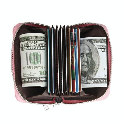 Anti-magnetic Rfid Leather Zip Wallet - Zipper Closure - Red