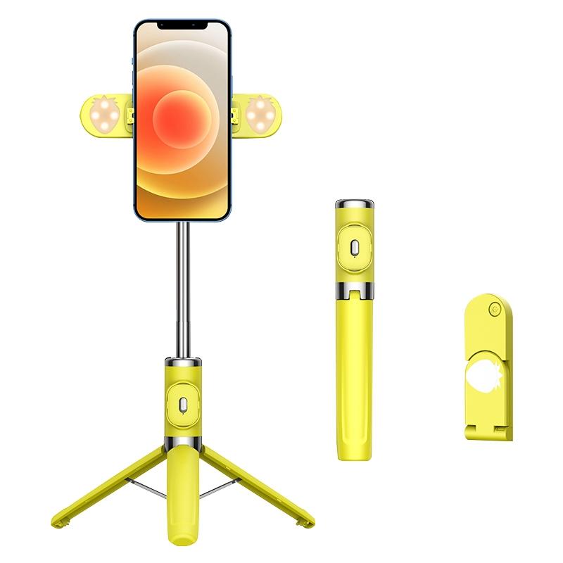 Bluetooth Remote Selfie Stick with Dual Fill Light and Tripod - Red