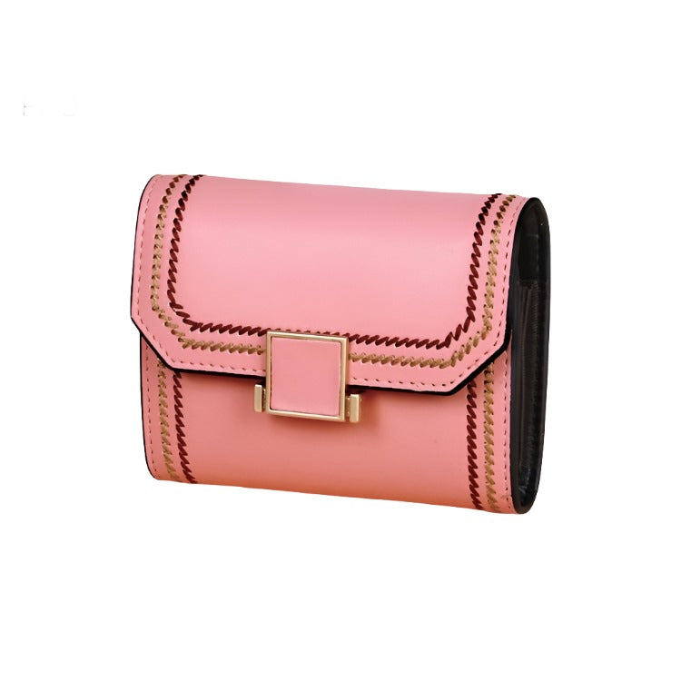 Snap Button Rfid Leather Wallet - Compact Design - Red