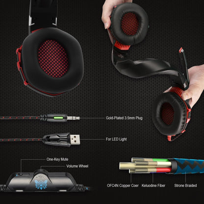 Surround Gaming Headset With Mic & Led Lights - Black Red