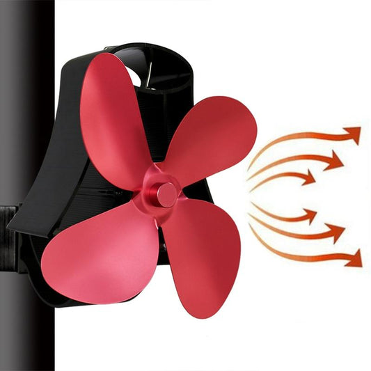 4-Blade Heat Powered Fireplace Stove Fan - Aluminum - Rose Red