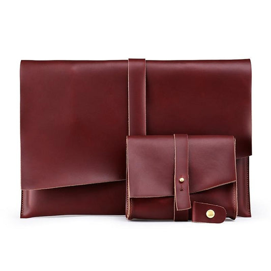 13.3 Inch Genuine Leather Laptop Bag With Power Adapter And Cable Winder - Rufous