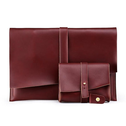 13.3 Inch Genuine Leather Laptop Bag With Power Adapter And Cable Winder - Rufous