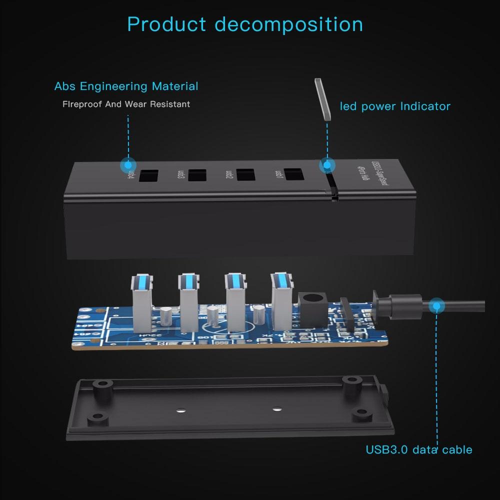 4-Port Usb 3.0 Hub With Led Super Speed 5Gbps - White