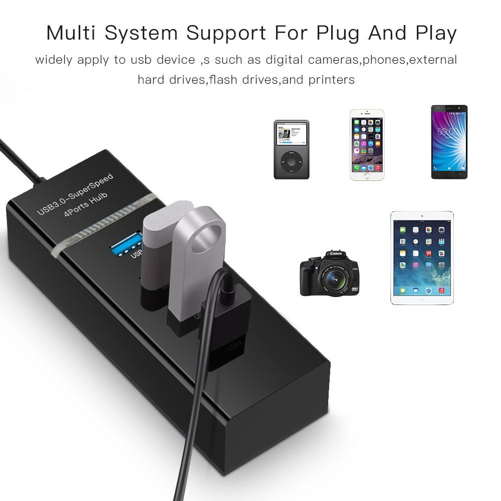 4-Port Usb 3.0 Hub With Led Super Speed 5Gbps - White