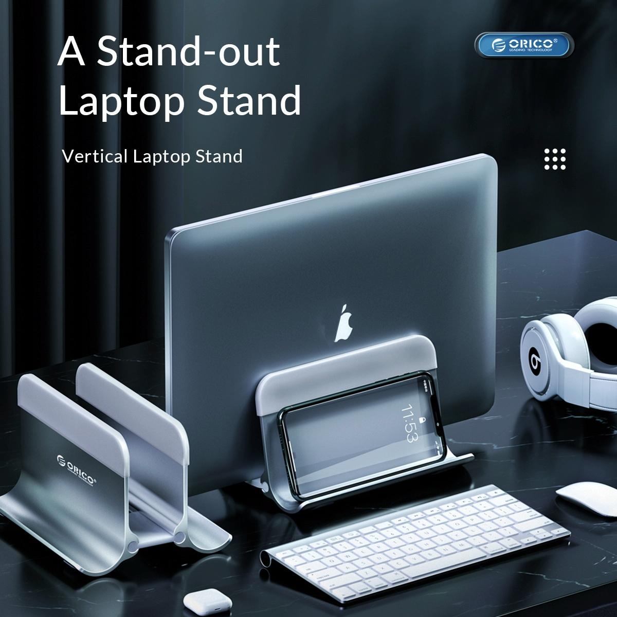 Space-saving Vertical Laptop Stand - Compact Design - Silver