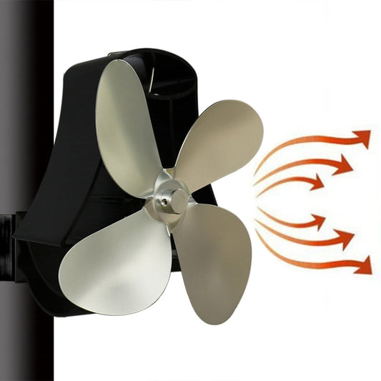 4-Blade Heat Powered Fireplace Stove Fan - Aluminum - Silver