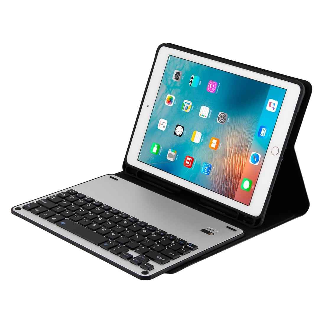 Bluetooth Keyboard & Leather Tablet Case For Ipad Air / Pro 9.7 - Detachable Water Repellent Magnetic Sleep Function 3-Gear Angle Adjustment Pen Slot - Black Silver