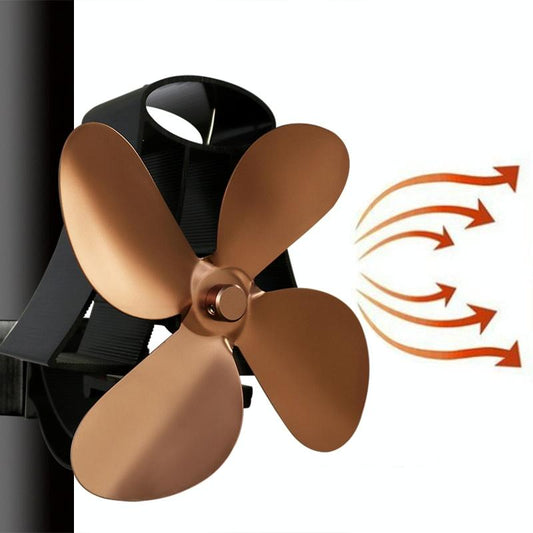 4-Blade Heat Powered Fireplace Stove Fan - Aluminum - Bronze