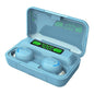 Macaron Bluetooth Earphones with Led Display and Noise Reduction - Baby Blue