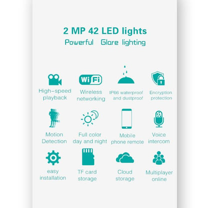 Smart Garden Camera With 2Mp Motion Detection Night Vision Voice Intercom Tf Card 42 Leds