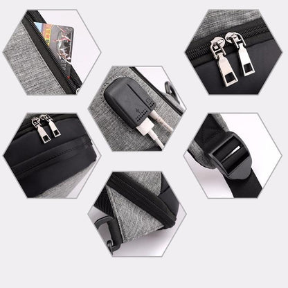 Versatile Oxford Shoulder Bag With Earphone & Usb - Navy Blue