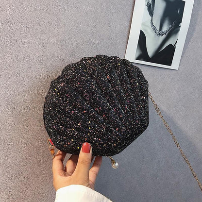 Sequined Shell Crossbody Bag Single Shoulder Fashion Accessory - White