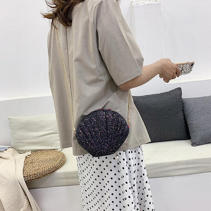 Sequined Shell Crossbody Bag Single Shoulder Fashion Accessory - White