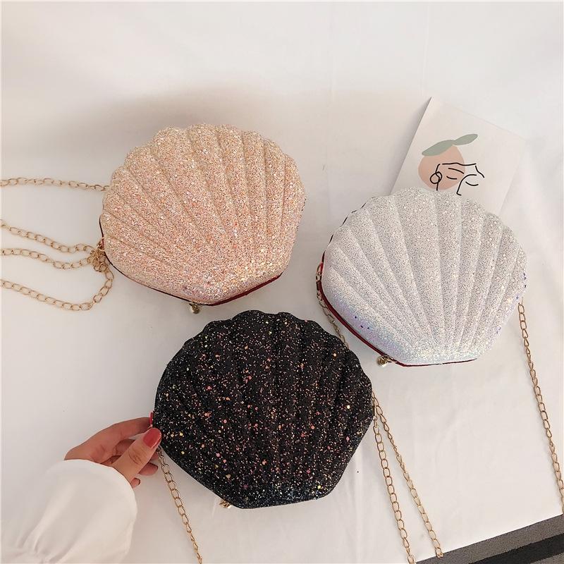 Sequined Shell Crossbody Bag Single Shoulder Fashion Accessory - White