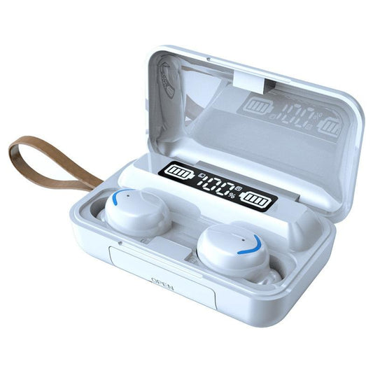Bluetooth Earphone with Noise Reduction & Led Display Hand Strap - White