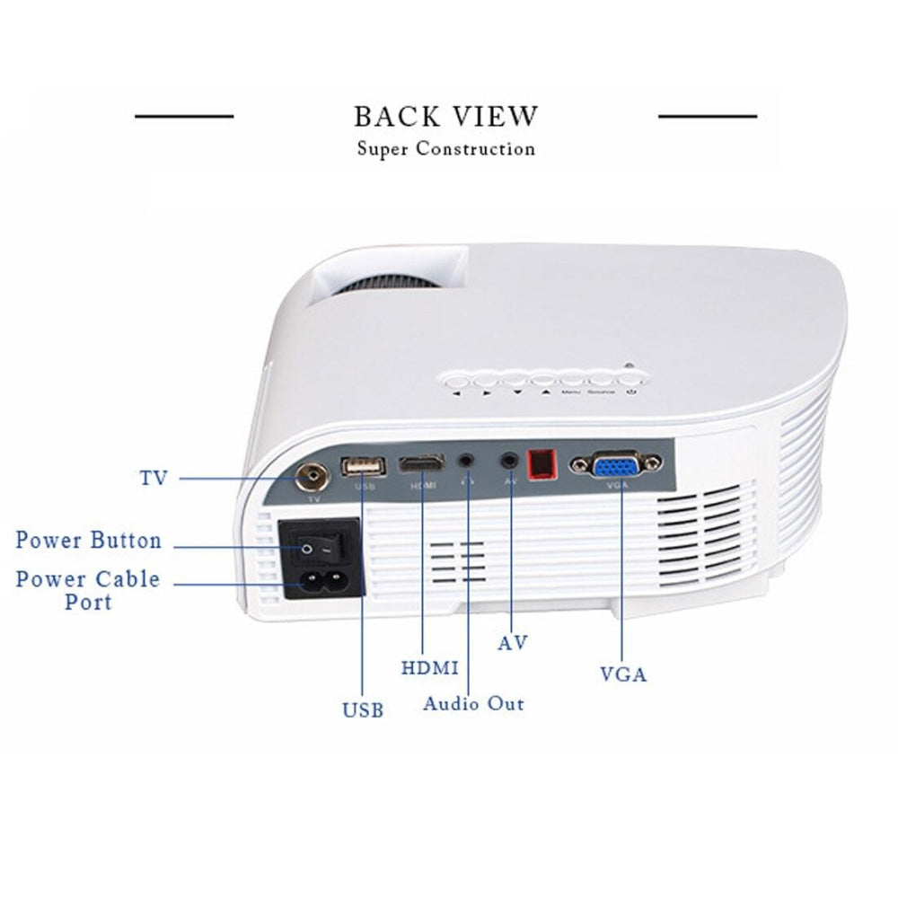 Portable Mini Led Projector With Remote - 1200 Lumens - White