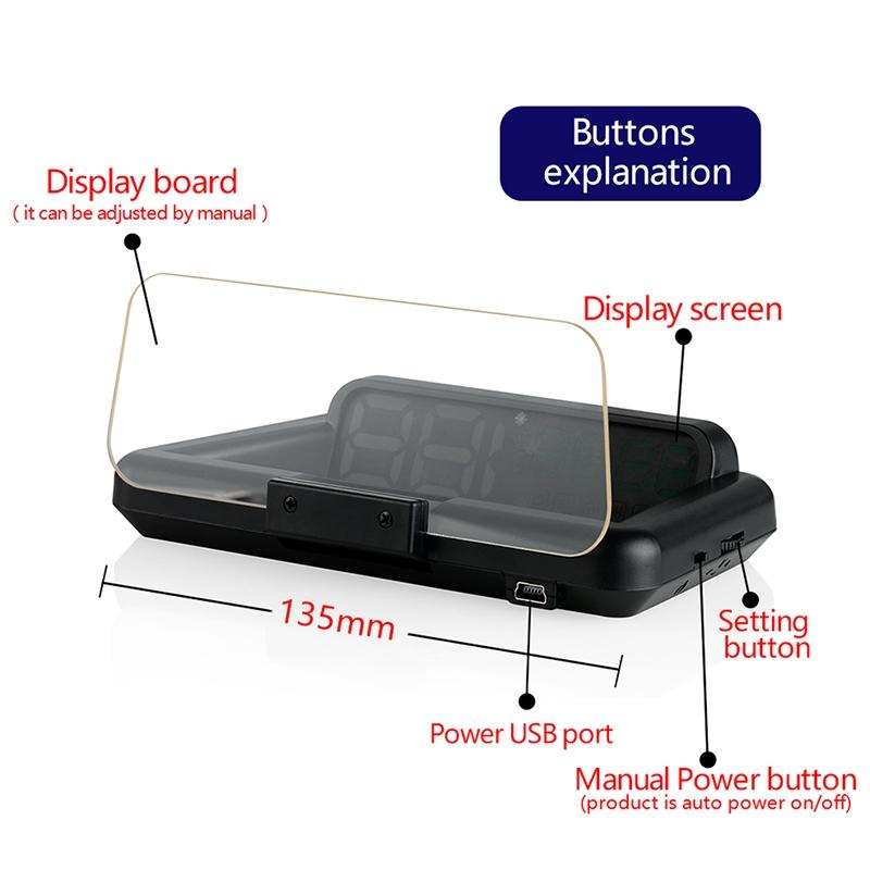 Virtual Hd Car Hud Display Speed Rpm Water Temp Oil Consumption Distance / Time Voltage Over Speed Alarm - White