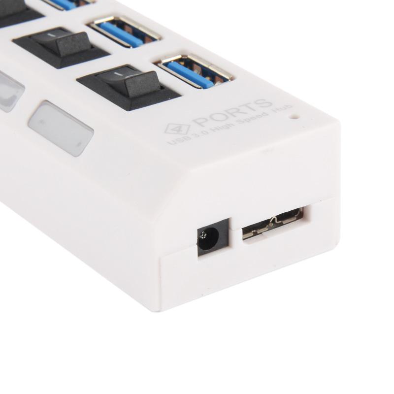 4-Port Usb 3.0 Hub 5Gbps Speed Plug & Play 1Tb Support - White