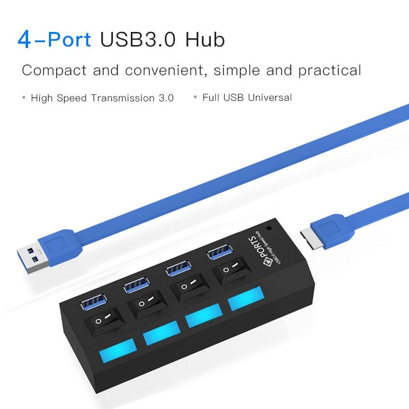 4-Port Usb 3.0 Hub 5Gbps Speed Plug & Play 1Tb Support - White