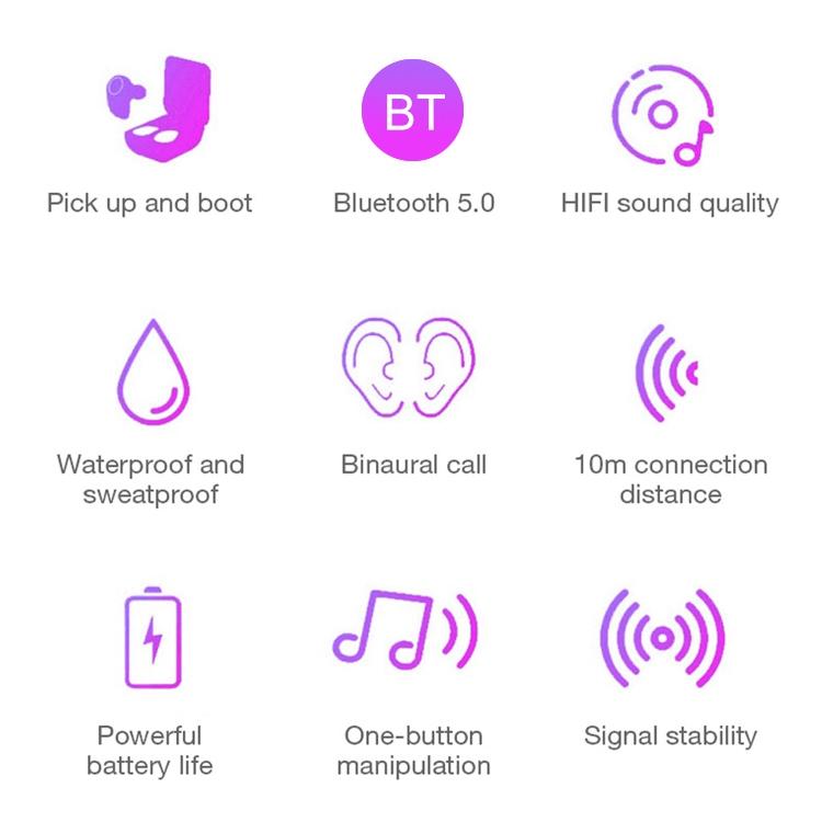 Waterproof Bluetooth Earphones with Magnetic Charging Box - 5.0 - White