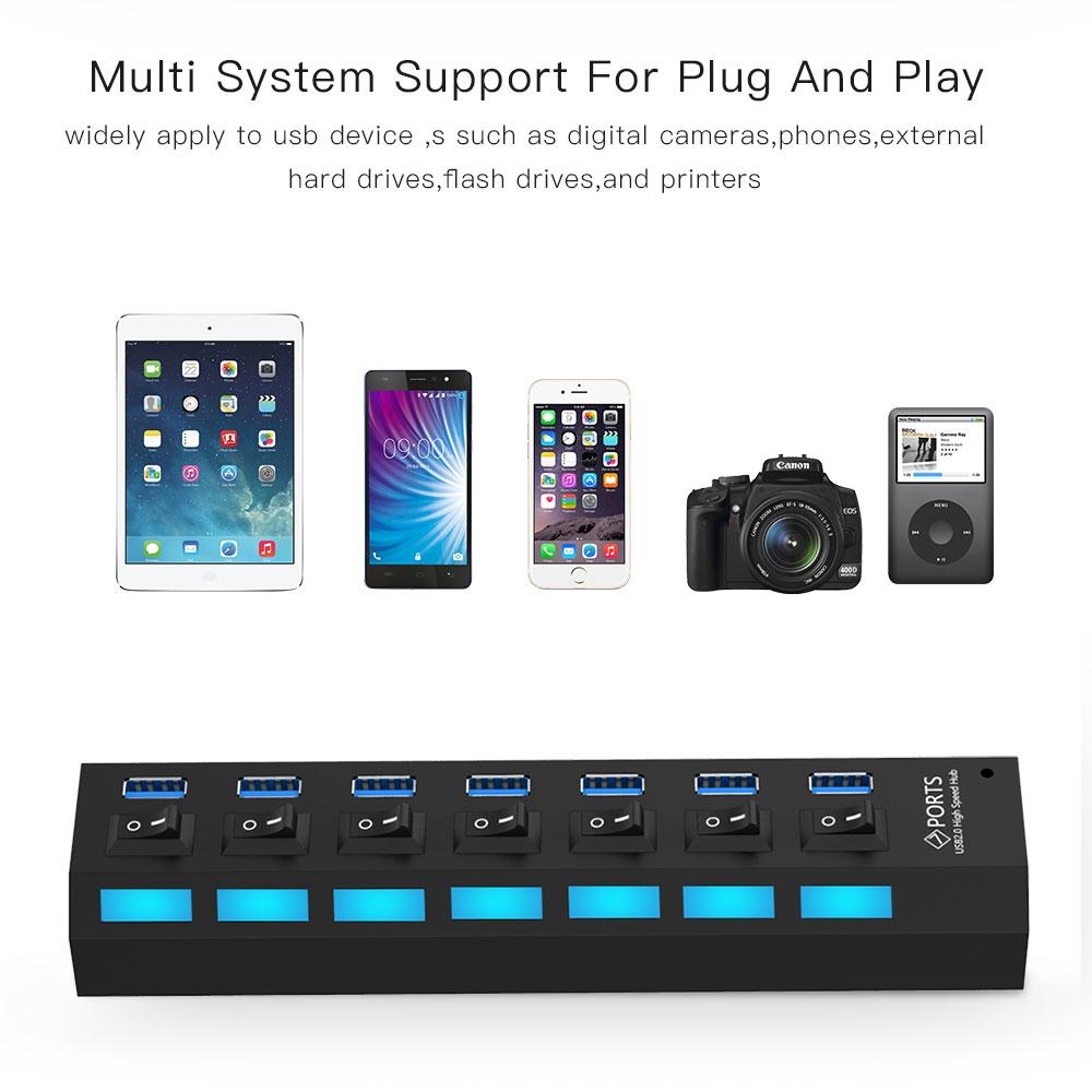 7-Port Usb 3.0 Hub 5Gbps Plug & Play 1Tb Support - White