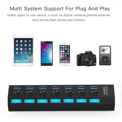 7-Port Usb 3.0 Hub 5Gbps Plug & Play 1Tb Support - White
