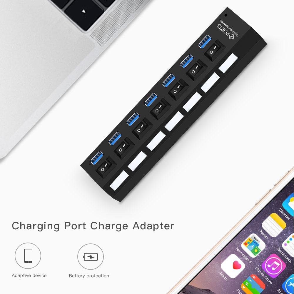 7-Port Usb 3.0 Hub 5Gbps Plug & Play 1Tb Support - White