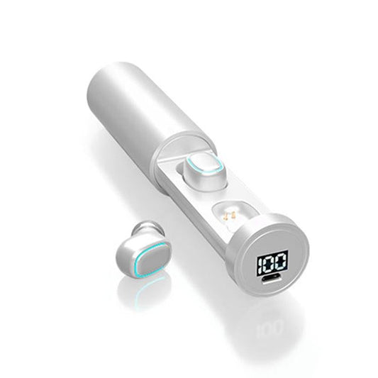 True Wireless Bluetooth Earphones with Digital Display and Charging Box - White