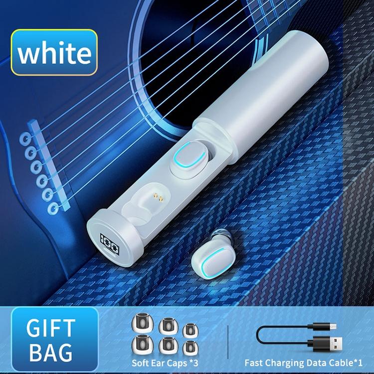 True Wireless Bluetooth Earphones with Digital Display and Charging Box - White