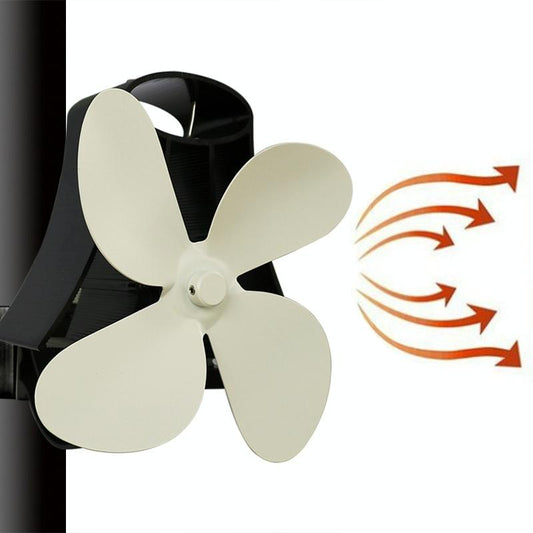 4-Blade Heat Powered Fireplace Stove Fan - Aluminum - White