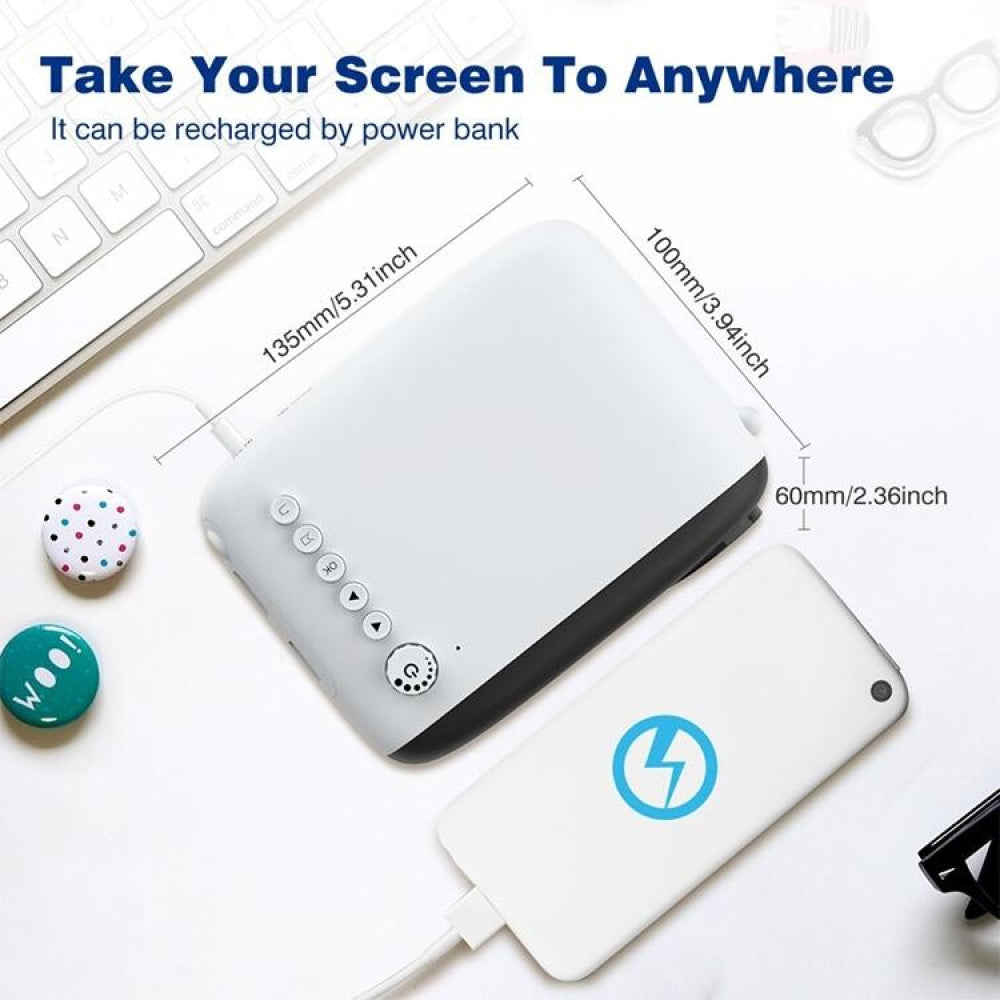 Portable Mini Led Projector For Home Theater - Av / Sd / Hdmi - Black White