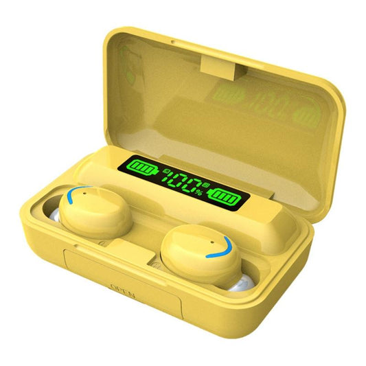 Macaron Bluetooth Earphones with Led Display and Noise Reduction - Yellow