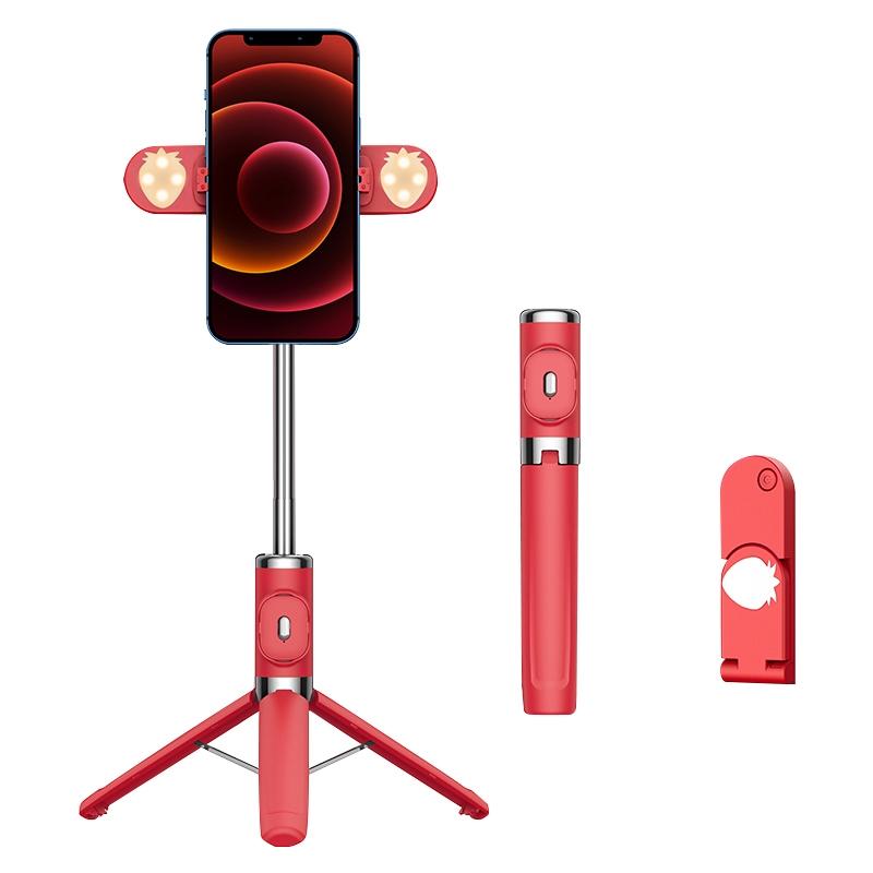 Bluetooth Remote Selfie Stick with Dual Fill Light and Tripod - Yellow