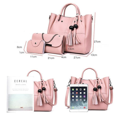 Versatile 3 In 1 Pu Shoulder Bag With Bear Tassel