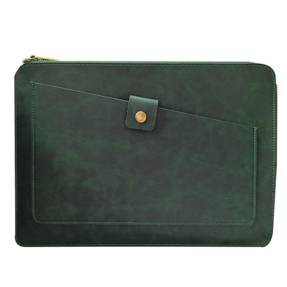 Premium Leather Business Laptop / Tablet Zipper Bag - Universal Fit - Brown