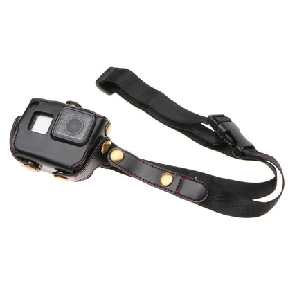 Leather Housing Case with Neck Strap and Buttons for Gopro Hero7 / 6 / 5 - Black - Brown