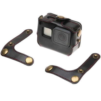 Leather Housing Case with Neck Strap and Buttons for Gopro Hero7 / 6 / 5 - Black - Brown