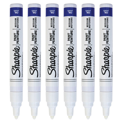 6x Sharpie Oil-Based Paint Markers in White Medium Point