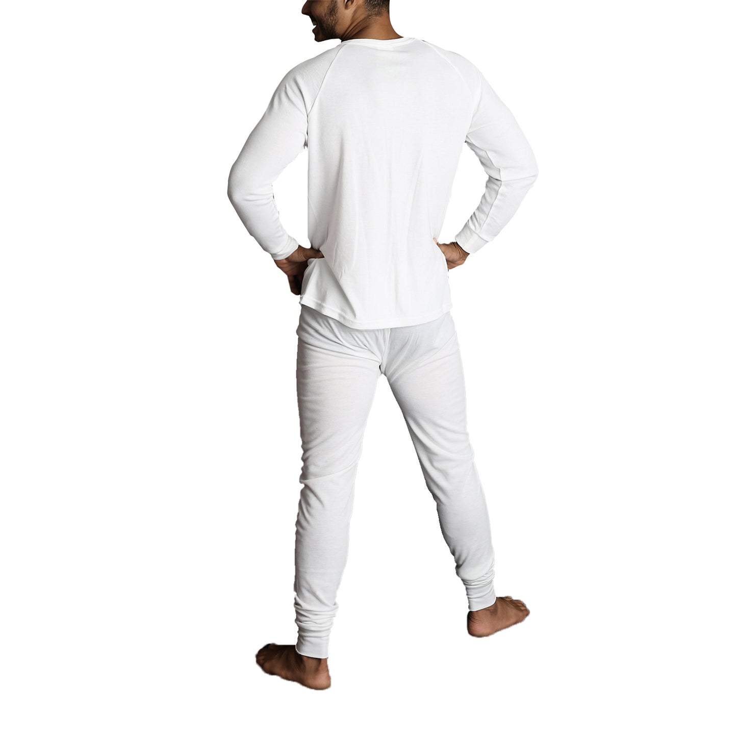 2pcs Set Mens Merino Wool Blend Long Sleeve Thermal Top & Long Johns Pants Underwear - Beige - S