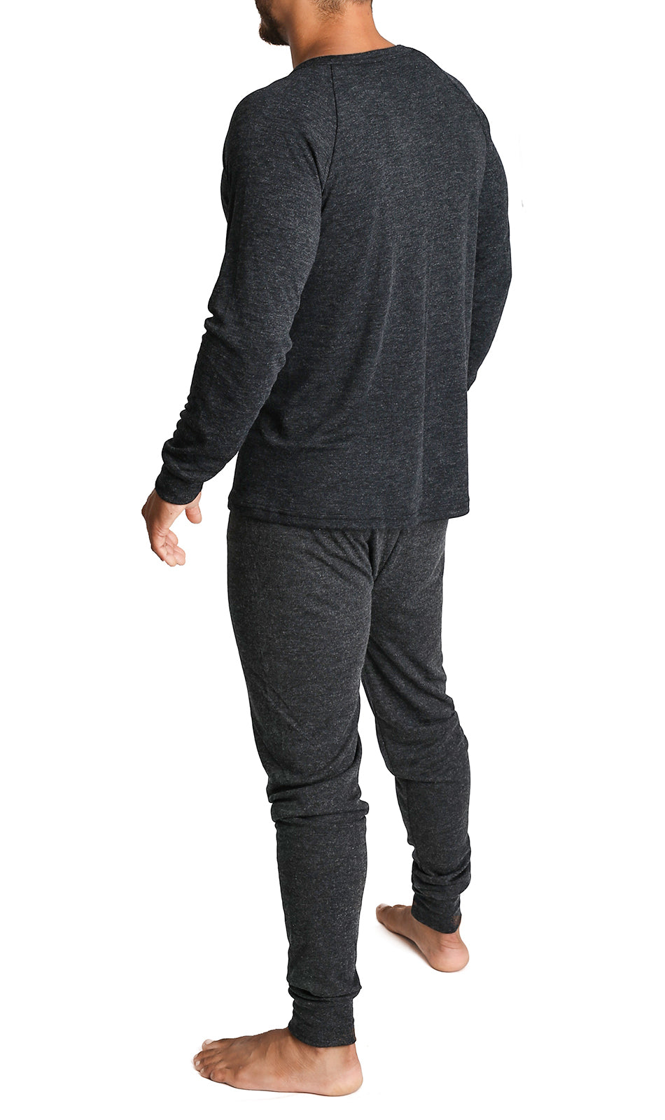 2pcs Set Mens Merino Wool Blend Long Sleeve Thermal Top & Long Johns Pants Underwear - Black - XXL