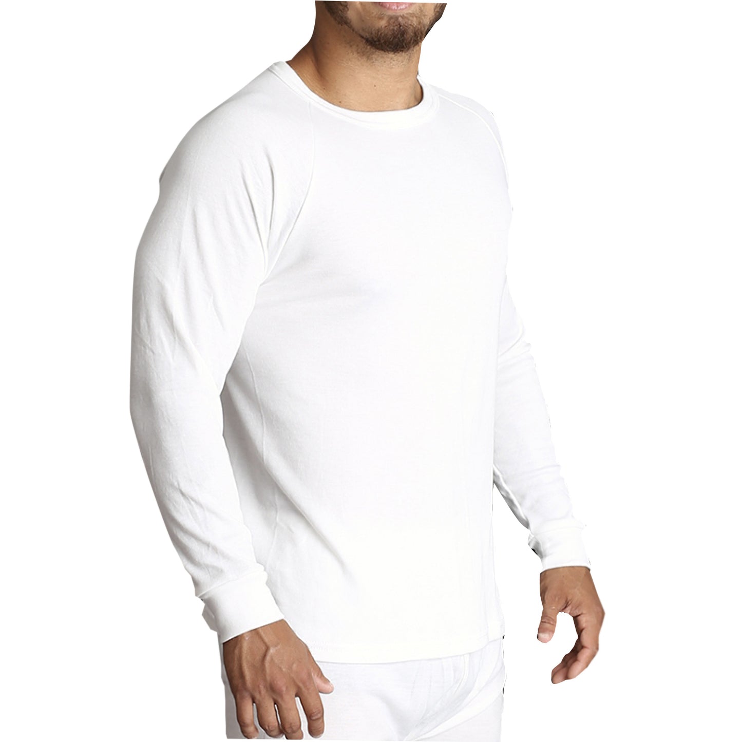 Mens Merino Wool Blend Long Sleeve Thermal Top Underwear Thermals Base Layer - Beige - S