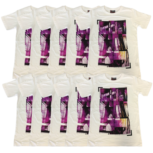 10x 100% Cotton T-Shirt with Print Design Slim Fit Basic Tee Top XS-XXL BULK - White - XL
