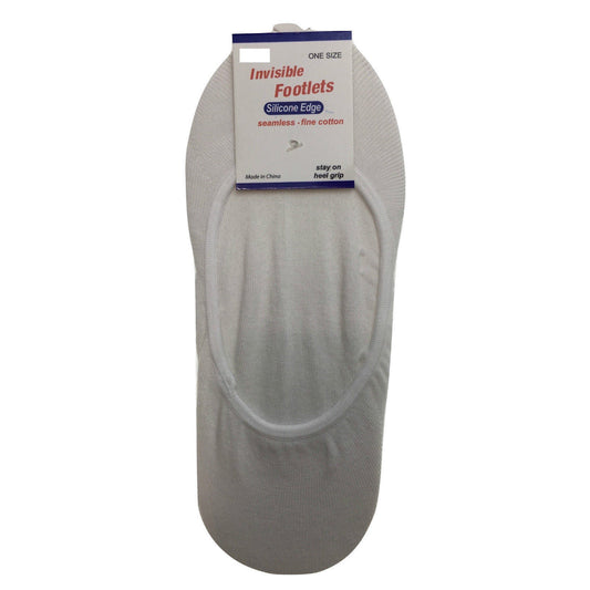 1x NO SHOW COTTON SOCKS Non Slip Heel Grip Low Cut Invisible Footlet Seamless - White - 2-8