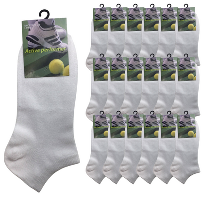24x COTTON ANKLE SOCKS Sport Low Cut Mens Womens Running  BULK Anklet - White - 6-11